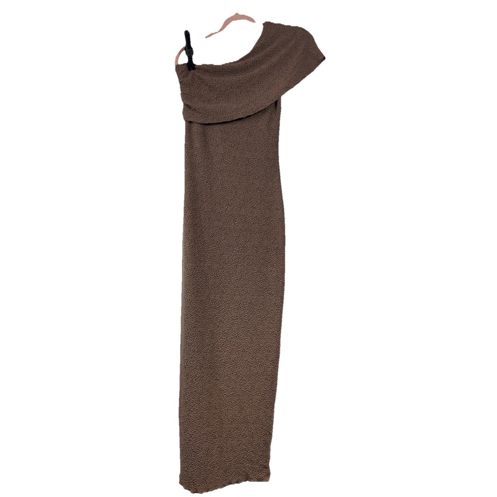 Naked Wardrobe One Shoulder Maxi Dress Brown Textured Knit Old Money‎ Whimsigoth